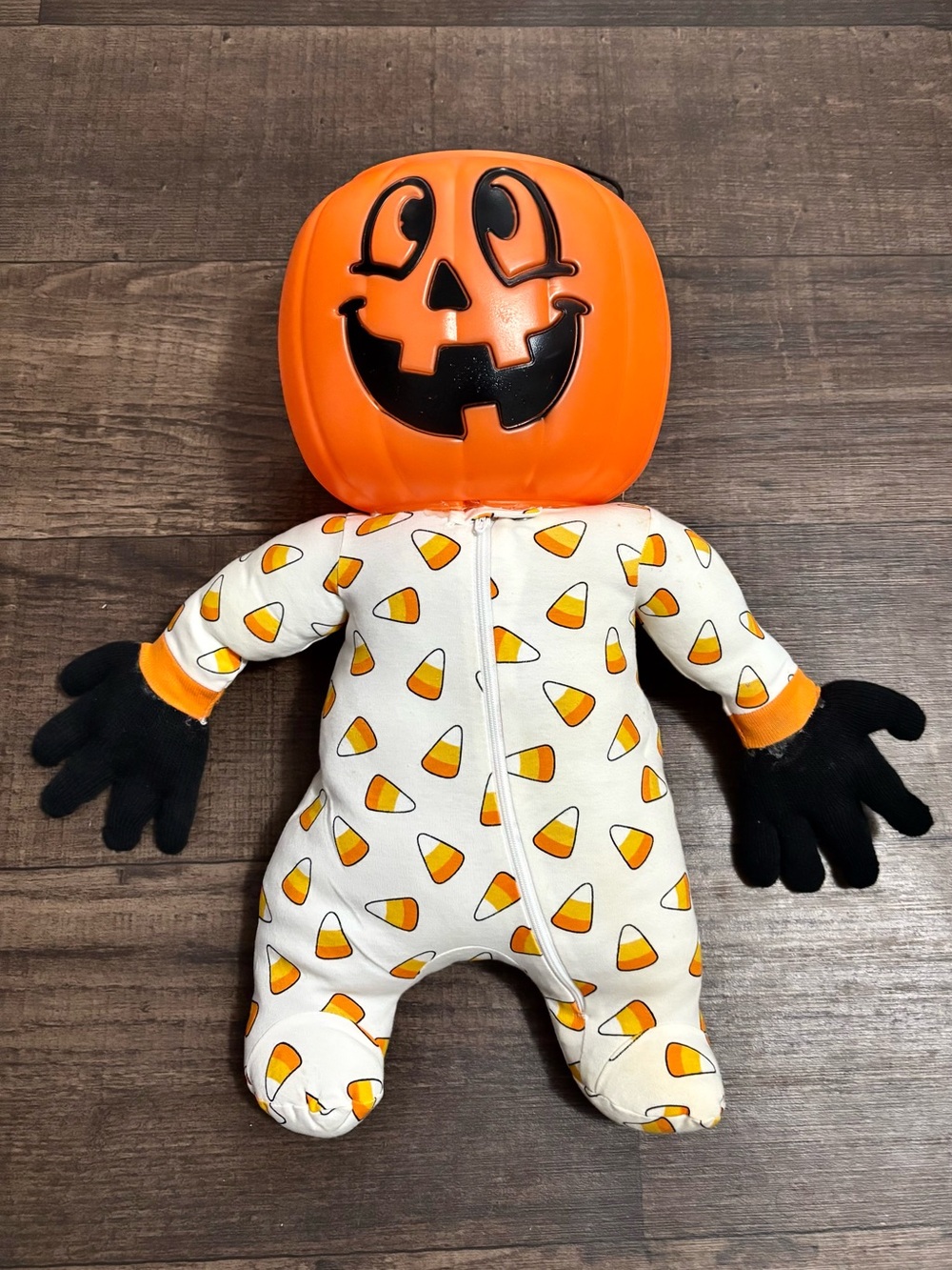 HandmadeVintage Halloween Pumpkin Man Doll Candy Bucket, One Of A Kind
